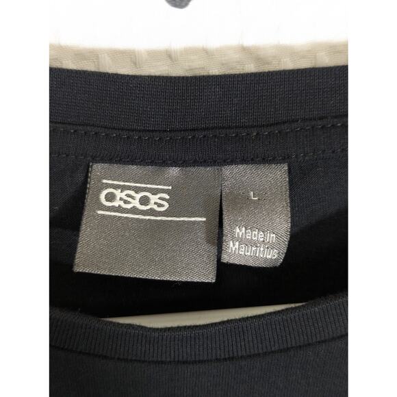 ASOS L Long Sleeve Shirt Men Black Stripe Trim Organic Cotton Casual Streetwear - Picture 2 of 4